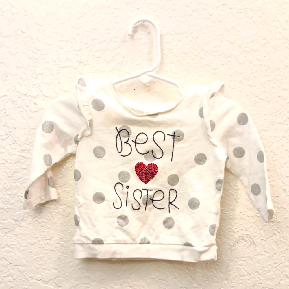 Carter's Big Sister white sweater w/ silver polka & red sequin heart/ size: 6M